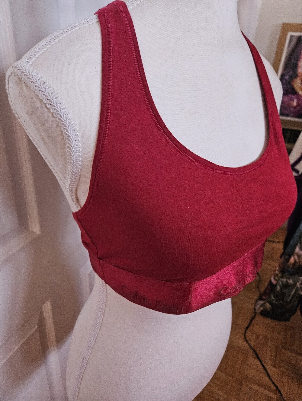 CALVIN KLEIN Juneberry Red Icon Cotton Modal Holiday Shine Bralette L - Picture 7 of 11